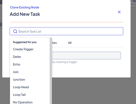 Quickly select the action you need for the node of your workflow.