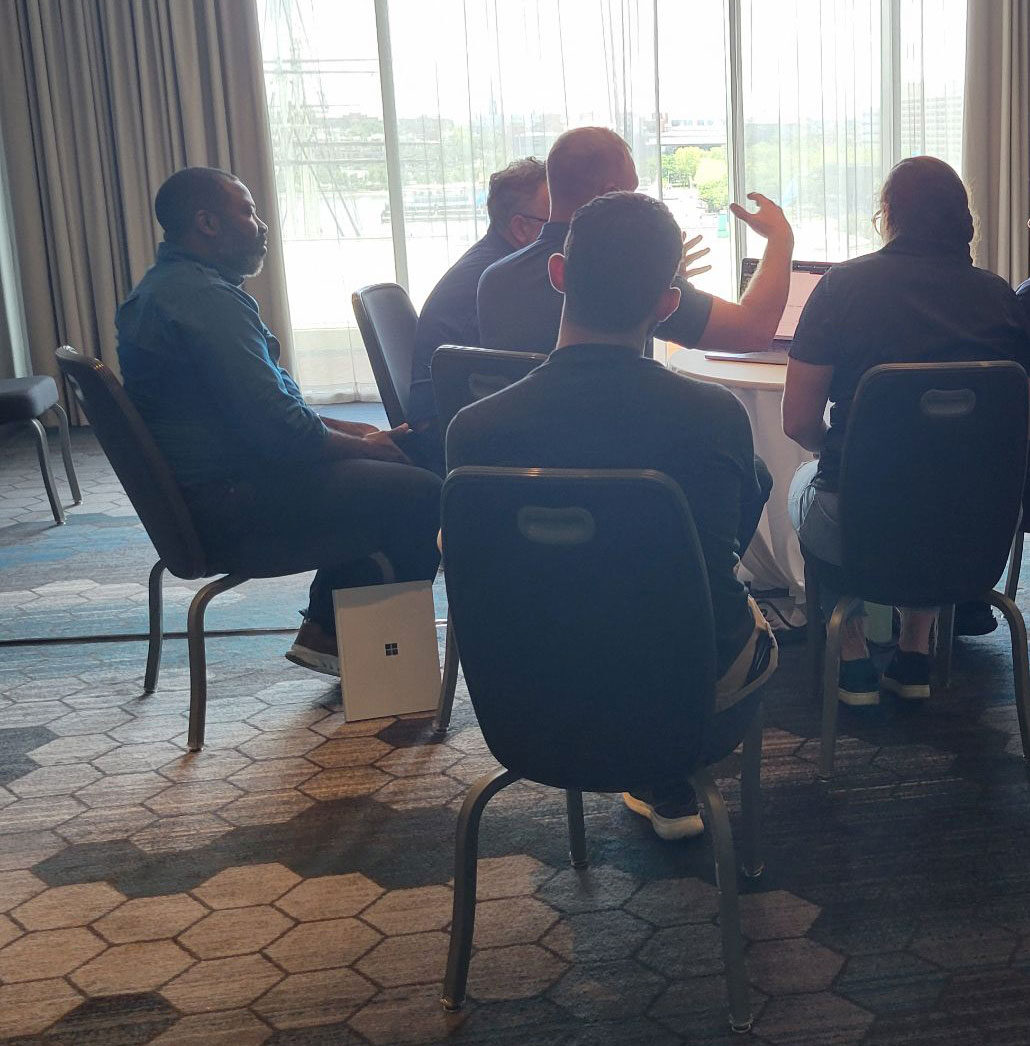 Chad Rehm hosts an informal Q&A session at Kinetic Data front-end training in Baltimore