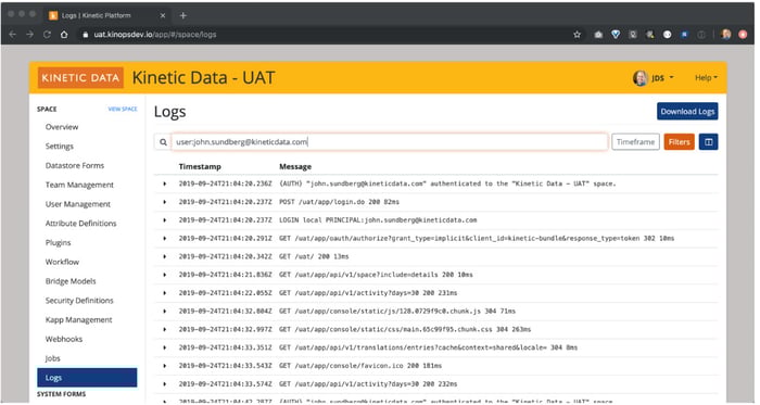 Filtering log entries caused by a specific user or individual request
