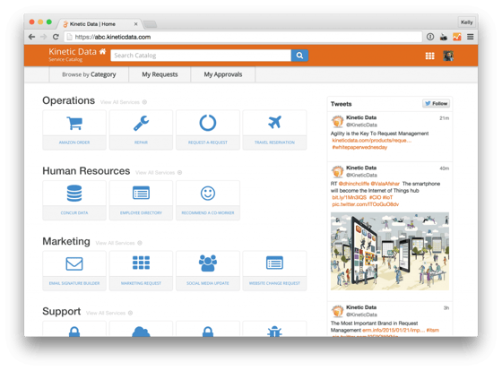 Kinetic Data's internal ERM business service catalog